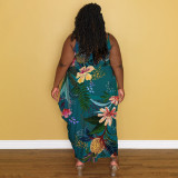 Plus Size Casual Sling Print Maxi Dress NNWF-7457
