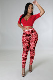 Fashion Sexy Short Sleeve Mesh Print Pants Two Piece Sets YD-8581