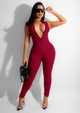 Solid Ribbed Sleeveless Zipper Tight Jumpsuit MZ-2725