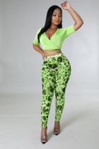 Fashion Sexy Short Sleeve Mesh Print Pants Two Piece Sets YD-8581