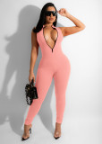 Solid Ribbed Sleeveless Zipper Tight Jumpsuit MZ-2725