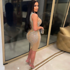 Plus Size Hot Drilling Sleeveless Bodycon Night Club Dress NY-2362