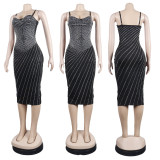 Plus Size Hot Drilling Night Club Sling Midi Dress NY-2348