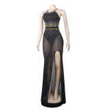 Plus Size Hot Drilling High Split Evening Dress NY-2330