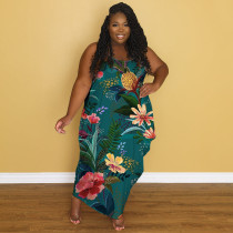 Plus Size Casual Sling Print Maxi Dress NNWF-7457