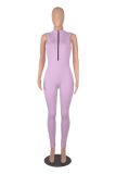 Solid Ribbed Sleeveless Zipper Tight Jumpsuit MZ-2725