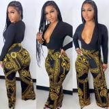 Retro Print High Waist Wide Leg Pants NY-10198