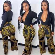 Retro Print High Waist Wide Leg Pants NY-10198