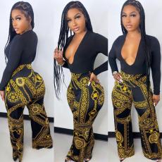 Retro Print High Waist Wide Leg Pants NY-10198