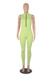 Solid Ribbed Sleeveless Zipper Tight Jumpsuit MZ-2725
