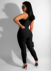 Solid Ribbed Sleeveless Zipper Tight Jumpsuit MZ-2725