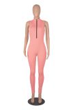 Solid Ribbed Sleeveless Zipper Tight Jumpsuit MZ-2725