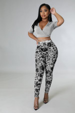 Fashion Sexy Short Sleeve Mesh Print Pants Two Piece Sets YD-8581