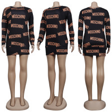 Letter Print Long Sleeve Mini Dress NY-8996