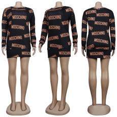 Letter Print Long Sleeve Mini Dress NY-8996