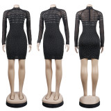 Plus Size Sexy Hot Drilling Long Sleeve Night Club Dress NY-2325