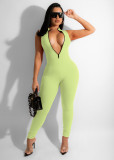 Solid Ribbed Sleeveless Zipper Tight Jumpsuit MZ-2725