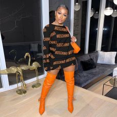 Letter Print Long Sleeve Mini Dress NY-8996