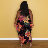 Plus Size Casual Sling Print Maxi Dress NNWF-7457