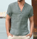 Men's Stand Collar Simple Short Sleeve Top 5XL FLZH-ZT128