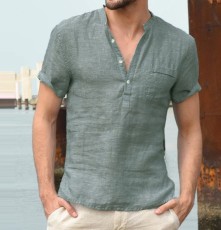 Men's Stand Collar Simple Short Sleeve Top 5XL FLZH-ZT128