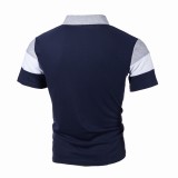 Men's Sports Casual Lapel Color Block Short Sleeve Top FLZH-ZT122