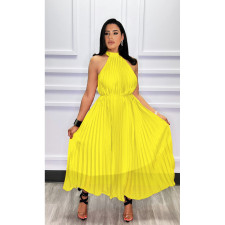 Chiffon Pleated Sleeveless Big Swing Maxi Dress ASL-6570