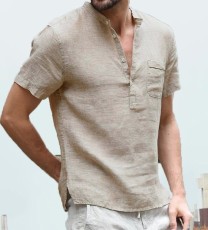 Men's Stand Collar Simple Short Sleeve Top 5XL FLZH-ZT128