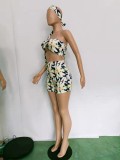 Sexy Printed Wrap Chest Shorts Suits With Headscarf BN-9325