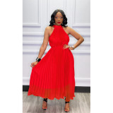 Chiffon Pleated Sleeveless Big Swing Maxi Dress ASL-6570