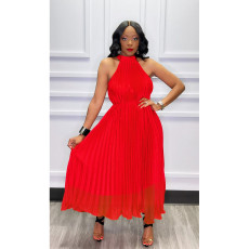Chiffon Pleated Sleeveless Big Swing Maxi Dress ASL-6570