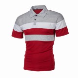 Men's Sports Casual Lapel Color Block Short Sleeve Top FLZH-ZT122