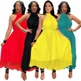 Chiffon Pleated Sleeveless Big Swing Maxi Dress ASL-6570