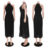 Chiffon Pleated Sleeveless Big Swing Maxi Dress ASL-6570