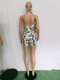 Sexy Printed Wrap Chest Shorts Suits With Headscarf BN-9325