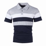 Men's Sports Casual Lapel Color Block Short Sleeve Top FLZH-ZT122