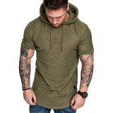 Men Solid Short Sleeve Casual Hoodie FLZH-ZT110