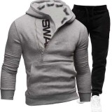 Pullover Side Zip Contrast Hooded Men's Sweatshirt Set FLZH-HD01-ZK33