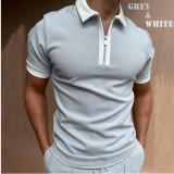 Men's Short Sleeve Slim Fit Zip Lapel Pullover Polo FLZH-ZT157