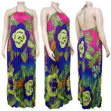 Plus Size Printed Halter Big Swing Maxi Dress NNWF-7240