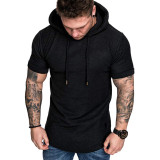 Men Solid Short Sleeve Casual Hoodie FLZH-ZT110