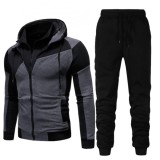 Men Color Block Double Zipper Hooded Two Piece Sets FLZH-ZW20-ZK33