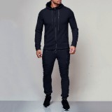 Men Solid Casual Zipper Two Piece Pants Set FLZH-ZW53-ZK19