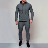 Men Solid Casual Zipper Two Piece Pants Set FLZH-ZW53-ZK19
