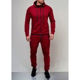 Men Solid Casual Zipper Two Piece Pants Set FLZH-ZW53-ZK19