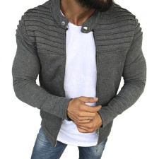 Sports Casual Men's Pleats Slim Zipper Long Sleeve Coat FLZH-ZW82