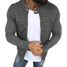 Sports Casual Men's Pleats Slim Zipper Long Sleeve Coat FLZH-ZW82