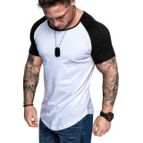 Men Pleated Color Block Fashion Short Sleeve T-Shirt FLZH-ZT102