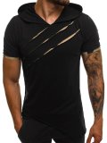 Men Hole Hooded Short Sleeve Top FLZH-ZT121