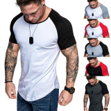 Men Pleated Color Block Fashion Short Sleeve T-Shirt FLZH-ZT102